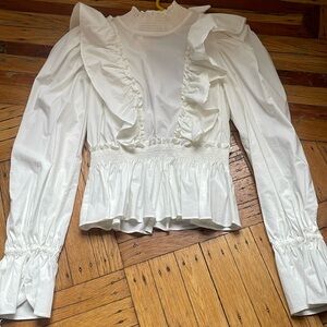 Sea NY White Ruffled Long Sleeve Blouse - Size 4
